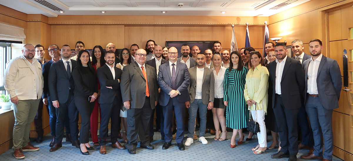 Some of the participants on the Malta Pavilion at A Place in the Sun property show, with minister Stefan Zrinzo Azzopardi during a meeting with Malta's High Commissioner to the UK Emmanuel Mallia at Malta House in London